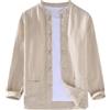 Generisch Camicia da uomo vintage in cotone e lino Cappotto di camicia con fibbie colletto alto Tang Costume taglio sciolto tinta unita uniforme cotone lino camicia casual retrò giacca, O beige., L