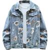 GMOYD Giacca in denim con stampa floreale da uomo Paio Cappotto di jeans oversize Giacca di base unisex, blu, M, Blu, M