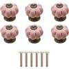 Yuaaoh 6 Pomelli in Ceramica Forma di Zucca, Pomelli Porcellana per Mobili, Maniglie Rotonde per Armadio Vintage Con Viti per Casa, Ufficio, Armadio da Cucina, Cassetti e Armadi 4x4x4cm (Rosa)