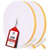 XEEINC 6M Guarnizione Porta Finestra, 9mm(L) X 10mm(P) Guarnizione Adesiva in Schiuma per Porta, Resistente alle intemperie, Isolamento Acustico, Anti-Collisione - Bianco