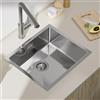 CECIPA Lavello da cucina 50 x 44 cm, in acciaio inox 304 rettangolare, con sifone, lavabo da cucina per sottolavelli a partire da 50 cm di larghezza, 1 lavello da incasso in acciaio inox