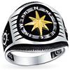 Bling Jewelry Personalizzare due toni Mens Nauticol Boat Wheel Rose Viking Compass Signet Ring per gli uomini Nero placcato oro .925 Sterling Silver Fatto a mano in Turchia Personalizzabile