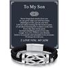 Bandmax Braccaile Pelle Uomo, Bracciale Uomo con Nodo Concentrico d'Amore in Acciaio Inossidabile, Braccailetto Uomo Lunga 21cm con Scheda Speciale, Idee Regalo per Figlio Fidanzato Papà