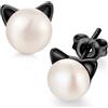 jiamiaoi Orecchini gatto nera, Orecchini a forma di gatto, in argento 925, con perle di acqua dolce e gatti, 7,5 mm