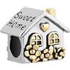 FGT Little House Sweet Home Charm per braccialetti Collane Compatibile con Pandora Charms Bracciali Oro Argento Due Colori Regalo per Figlia, Ragazze, Zirconia cubica, Nessuna pietra preziosa