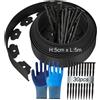 BOUFEIDA Bordo flessibile in plastica, 5 m (lunghezza) x 5 cm (altezza) per prato, in plastica, bordo per aiuole, bordo tagliaerba per palizzata, con chiodi di fissaggio x 30 + guanti x 1 paio - nero