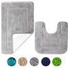 SOANNY Set 2 Tappeti da Bagno in Microfibra Alta Densità - Antiscivolo, Asciugatura Rapida, 53x86 cm + 50x50 cm, Grigio