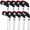 XPJYUA Copritesta per Ferri da Golf 10 pz/Set Golf Club Copertura for Ferri da Stiro Neoprene della Testa del Ferro 3 4 5 6 7 8 9 ASP Accessori(Red)