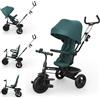 kk Kinderkraft Kinderkraft ASTON 2 PLUS triciclo bambini 6 in 1, seduta 360°, posizione semi-reclinata, maniglione genitori, capottina, pedali liberi, Verde