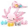 Aoriher Set di Peluche Axolotl da 5 Pezzi Peluche Mamma Axolotl da 60 cm con 4 Simpatici Bambini Axolotl di Peluche nella Sua Pancia Morbida Bambola di Axolotl per Ragazzi Regalo di Natale Compleanno