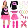 Herefun Costume Anni 80 Donna: Discoteca, Vestito con Accessori per Donna - Festa a Tema Carnevale Cosplay