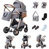 YAZOCO Passeggino 3 in 1, Trio, Passeggino Canne, Con Seggiolino Accessori,Adattatori universali, 4 ruote con ammortizzatori, navicella (3 in 1 LV9 Grigio)
