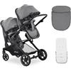 hauck Atlantic Twin, Grigio Melange - Passeggino Gemellare per 2 Bambini dalla Nascita a 15 kg - Due Navicelle Covertibili in Sedute Reversibili - Ruote di Gomma - Maniglione Regolabile - Pieghevole