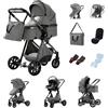 YAZOCO Passeggino 3 in 1, Trio, Passeggino Canne, Con Seggiolino Accessori,Adattatori universali, 4 ruote con ammortizzatori, navicella (3 in 1 LV9 Grigio scuro)