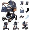 YAZOCO Passeggino 3 in 1, Trio, Passeggino Canne, Con Seggiolino Accessori,Adattatori universali, 4 ruote con ammortizzatori, navicella (3 in 1 LV9 Blu)