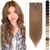 SEGO Extension Clip Capelli Veri Marrone 8 Fasce con 18 Clips 45cm 100% Remy Human Hair Lisci Naturali Parrucca Donna 70g #33 Castano Ramato Scuro
