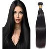 Salharer Ciocche di capelli veri da cucire, ciocche di capelli umani lisci a doppia trama, ciocche singole, capelli Remy, colore #1B nero naturale, per donna, 40,6 cm
