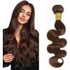 Salharer Ciocche di capelli veri da cucire, ondulati, doppia trama, ciocche singole, capelli Remy, #4, colore castano cioccolato, da donna, 71 cm