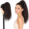 Ser Mulher Coda Capelli Extension Ricci con Laccio in Termofibra di Qualità, 100% Naturale, 50 cm - Coda di Cavallo Riccia per Styling Lunghi, Morbida e Resistente al Calore, CRISTEL (Dark Brown)