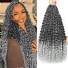 DXdixiu Goddess Box Braids Crochet Hair 8 Pack with Curly Ends Pre Looped Boho Water Wave Crochet Hair Deep Wavy Ends Gogo Curl Crochet Hair with Jerry Curly Extensions for Black Women (TGREY#, 24 pollici)