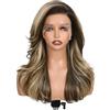 FAVE Parrucca Sfumata 45 cm 13 x 6 pizzo frontale HD trasparente taglio farfalla sintetico Kanekalon Futura mix marrone e biondo Highlight per donne