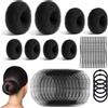 PUYTG Ciambelle per chignon, set da 63 pezzi con retine per chignon, forcine e fasce elastiche, ciambelle per capelli, accessori per capelli per ragazze, bambini, donne, ballerine (nero)