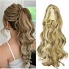 Cybelleza Coda Capelli Extension Clip Claw Coda di Cavallo con Pinza Mossi 45cm Posticci per Capelli Ricci Ponytail Sintetici Lunghi Coda Finta Ondulati, Sandy Blonde & Blonde