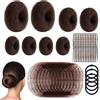 PUYTG Set di 63 ciambelle per chignon, con retine, forcine e fasce elastiche, ciambelle per capelli, accessori per capelli per ragazze, bambini, donne, ballerine (marrone)
