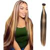 Salharer Ciocche di capelli veri, da cucire, per capelli lisci e umani, extension a doppio filo, per capelli Remy, colore biondo per donna, 30 pollici