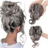 SEGO Chignon per Capelli con Pinza Extensions Elastico Sintetica Ondulato Veri Coda di Cavallo Extension Parrucchino Grigio
