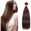 Salharer Ciocche di capelli veri da cucire, ciocche di capelli umani lisci a doppia trama, ciocche singole, capelli Remy, #4, castano cioccolato, da donna, 30,5 cm