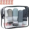 AMANDELIZABE 17 bottiglie da viaggio da riempire, in silicone, set da viaggio con approvazione TSA, bottiglie ricaricabili, gadget da viaggio, colore nero con 5 asciugamani compressi