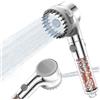 Zivacate Soffione Doccia con Filtro [Alta Pressione Potente & Anticalcare] - 3 Modalità di Spruzzo - con Spazzola Massaggiante in Silicone e Pulsante di Arresto dell'acquaIdrico