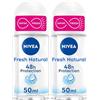 NIVEA Fresh Natural Deodorante Roll-on 50 ml, Deodorante donna antitraspirante per una protezione fino a 48h con tecnologia INFINIFRESH, Formula senza alluminio con Estratti Oceanici (Confezione da 2)