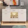 Dmora Credenza Ebina 154x42x89h cm Bianco Crema 2 Cassetti 3 Ripiani, Madia Apertura Battente e Scorrevole
