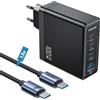 NOHON Caricatore USB C Rapido Caricabatterie: 100W PD 3.0 GaN Alimentatore con Cavo Tipo C Ricarica Rapido 140W 1.2M | PPS 4-Porte Compatibile con iPhone 12 13 14 15 MacBook iPad Laptop Galaxy S23