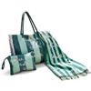 INTRECCI Set Spiaggia Telo Fouta 90x190 cm + Borsa Mare e Pochette Coordinate - Shopper 100% Cotone con Tasca e Chiusura Zip - Pochette Leggera - Modello: Amore Mare, Colore: Azzurro/Blu