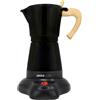 JOCCA, Caffettiera Italiana Elettrica in Alluminio, 6 Tazze, Caffettiera Portatile e Manuale con Manico in Legno, Nero, Macchina da Caffè Stile Moka