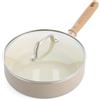 GreenChef Nordics Tegame con Coperchio in Vetro e Rivestimento Ceramico Antiaderente, 24 cm/3,1 L, Compatibile con Induzione, Manico Legno, Senza PFAS, Adatto Forno 220 °C, Lavastoviglie, Crema
