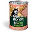 Generico Monge BWild Umido Cane Adult Grainfree Salmone con Zucca e Zucchine, alimento umido completo per cani adulti di tutte le taglie, senza cereali | 6 lattine da 400 grammi l'una.