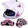 Samger Samger Samger DOT Youth Bambini Off Road Casco da Cross Caschi Dirt Bike ATV Casco da Moto Guanti+ Occhiali (M, Bianco)