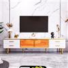 REXO Mobile TV effetto mamoro, con 4 piedi, 4 cassetti strutturati con maniglie dorate e due ante marrone in vetro temperato, 170 x 37 x 47,5 cm (bianco + armadio dorato/TV)