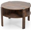 LIFEZEAL Tavolino Salotto Rotondo a 2 Ripiani con 4 Scomparti Aperti, in Legno, Tavolino da Caffè, Divano, Tavolo Soggiorno, Industriale, Salvaspazio, Semplice, Ø74,5x45,5cm, Max 100kg, Marrone
