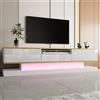 REXO Mobile TV moderno con tre cassetti e uno scomparto aperto, lucido, con luci LED che cambiano colore, 180 x 38 x 45 cm (bianco)