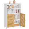 FORABAMB Mobile Bagno con Ripiani Regolabili in Altezza, Mobiletto Bagno Salvaspazio con 2 Ante in Bambù, Mobiletto Bianco Multiuso a 4 Scomparti per Pavimento, Ideale per la Cucina, 60 x 30 x 100 cm