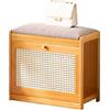 MumaHome Panca Scarpiera in Bambù con Cuscino Rimovibile, Portascarpe con Seduta Pannello Traspirante in Plastica ABS design Rattan, Ante Ribaltabile, 50x24x44cm, Colore Naturale (Piccolo)