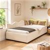 Quiaviank Letto singolo imbottito 90x200 cm con vano contenitore idraulico, divano letto per ragazzi con schienale e rete a doghe in legno, lettino per bambini in Teddyfleece, senza materasso