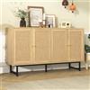 SACOOL Credenza in rattan intrecciato, 140 x 39,5 x 80 cm, 4 ante