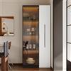 DACHETOU Armadio Multifunzione Libreria e Vetrina Nero + Bianco 70x40x160cm con ante in Vetro Temperato Telaio Porta in Alluminio 1 Porta 1 Cassetto Laterale con Ruote