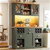 NADEUSAK Mobile da Cucina, Verde Armadi da Cucina 120x45x188cm, Armadi da Cucina alti, con ante in vetro, Mobiletto con portabottiglie, Ripiani regolabili